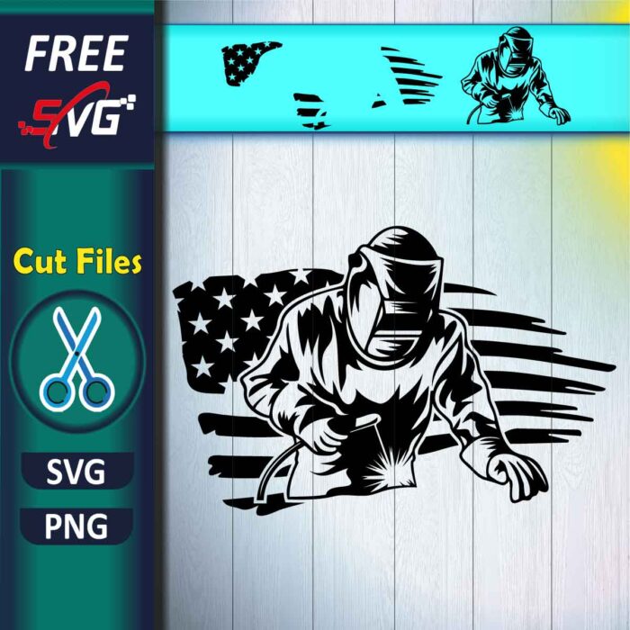 Welder Flag SVG Free, Welder with American Flag SVG