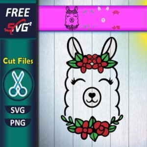 Cute Llama Head With Beautiful Flower Crown SVG Free
