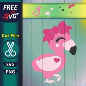 flamingo with hair bow SVG free, baby flamingo SVG