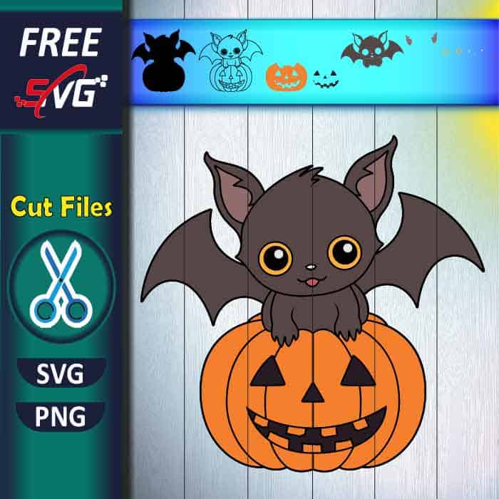 Cute bat with a scary Halloween pumpkin - SVG free