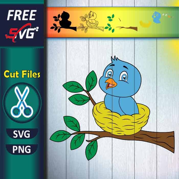 Bluebird in the Nest SVG Free - Bird on a branch SVG
