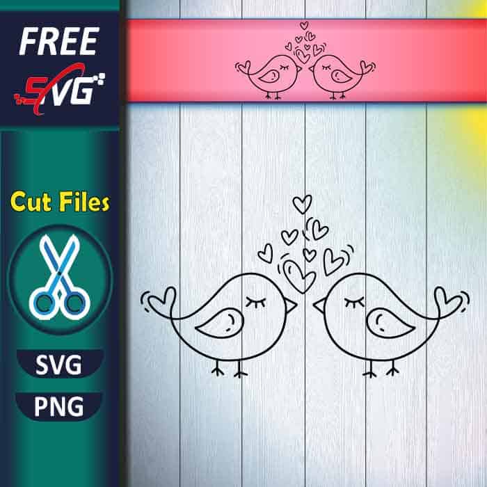 Simple Love Birds Outline with Hearts - Free SVG files for Cricut